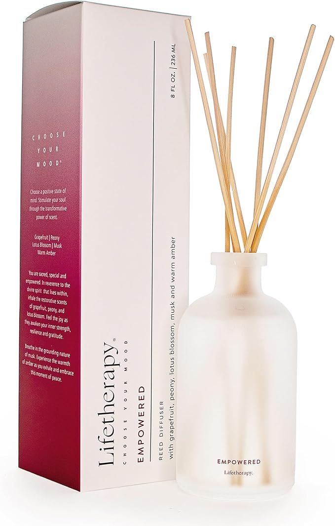 Lifetherapy Empowered Reed Diffuser, 8 oz - Inspiring Fragrance Scent, Natural Essential Oils, Ideal for Home or Office