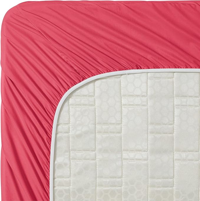 Clara Clark Bed Sheets, Premier 1800 Series 4 Piece Bed Sheet Set, Deep Pocket, Wrinkle, Fade, Stain Resistant, Luxury Soft Bedding Sheets & Pillowcases, Twin, Coral Pink