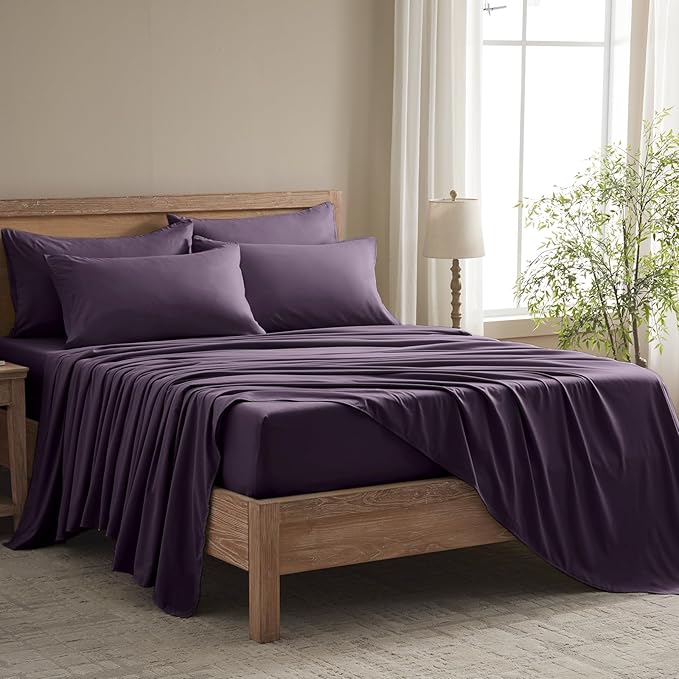 Cal King Size Sheets Set - 6 Piece Luxuriously Soft & Cooling Sheets Cal King Size - Ultra Soft 16" Deep Pocket Cal King Sheet Set - Fitted Sheet & Pillowcase Sets (Cal King Purple)