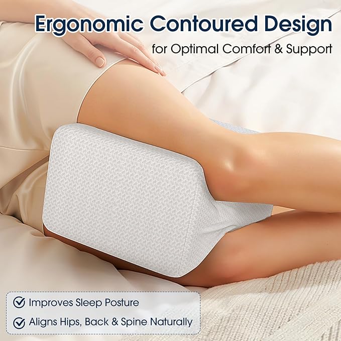 BlissTrends Memory Foam Knee Pillow, Knee Pillow for Side Sleepers, Leg Pillows for Sleeping Blood Circulation, Elevation Pillow for Spine Aligning, Sciatica, Hip, Knee, Ankle Pain, White, X-Large