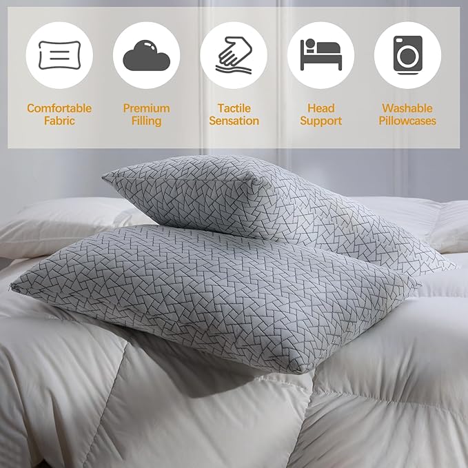 Shredded Memory Foam Bed Pillows Adjustable Hotel Quality Pillows for Side, Back and Stomach Sleeper, Breathable Washable Cover, Oeko-TEX Certified Queen Size Set of 2