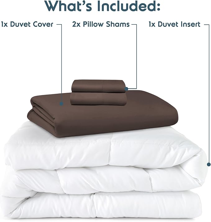 Nestl King Duvet Cover Set with Comforter Insert - Chocolate Brown 4 Piece 104x90 Duvet Cover & 2 Pillow Shams with White Quilted Down Alternative Comforter, Ultra Soft, All Season