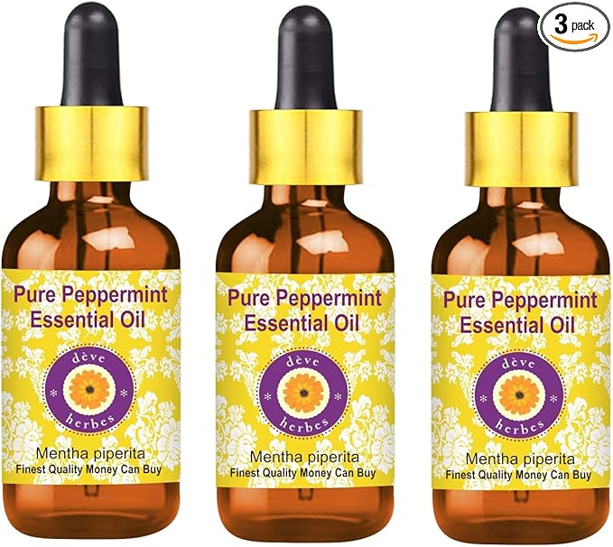 Deve herbes Pure Peppermint Essential Oil (Mentha piperita) Steam Distilled with Glass Dropper 100ml x 3 (10 oz)