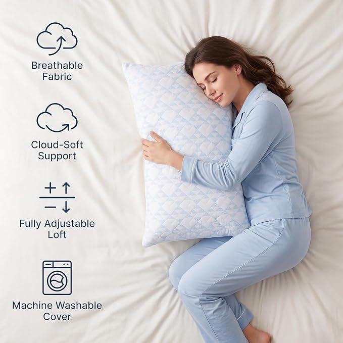 Alkyonos Shredded Memory Foam Pillows for Sleeping, Adjustable Firm Pillow for Side, Back and Stomach Sleepers, Very Soft ＆ Warm for Winter ＆ Spring, Queen Size Set of 2