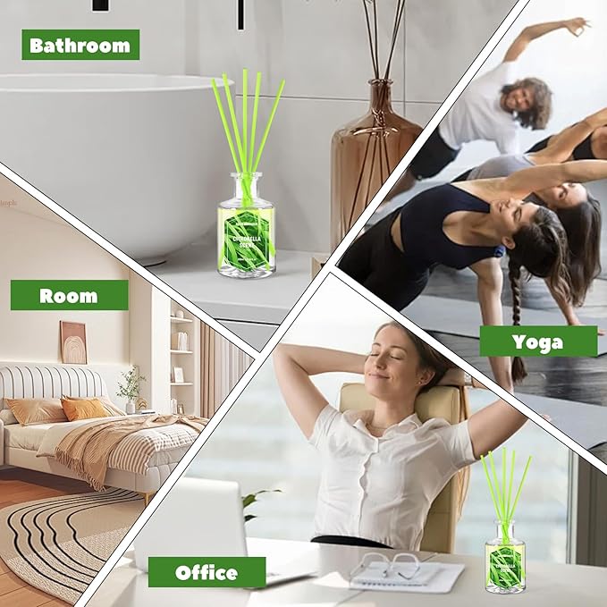SCENTORINI Citronella Reed Diffuser Set, 6.7 Fl Oz Scented Diffusers for Home, Citronella Oil Reed Diffusers Refills, Suitable for Bedroom, Bathroom, Patio, Camping, Courtyard, Pool, Outdoor Use