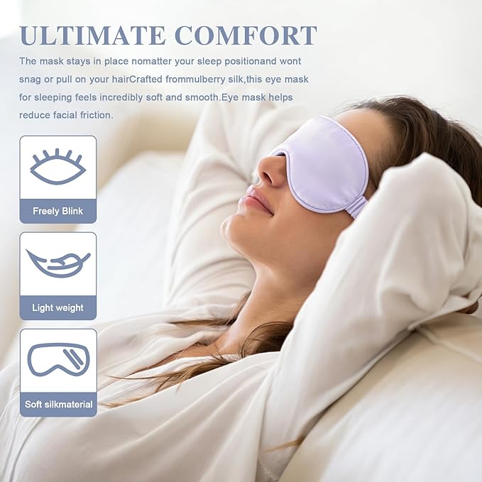 Silk Sleep Mask,Eye Mask for Sleep Women Men,Mulberry Sleeping Mask with Adjustable Strap,Blindfold Blackout Eye Mask for Travel and Full Night's Sleep,Nap