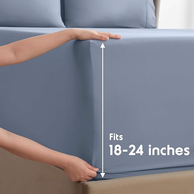 Nestl Extra Deep Queen Sheet Set - 6 Piece Breathable & Cooling Sheets - Hotel Luxury Bedding Set w/18-24 Inch Deep Pockets - Easy & Secure Fit - Super Soft, Wrinkle Free & Comfy - Stone Blue