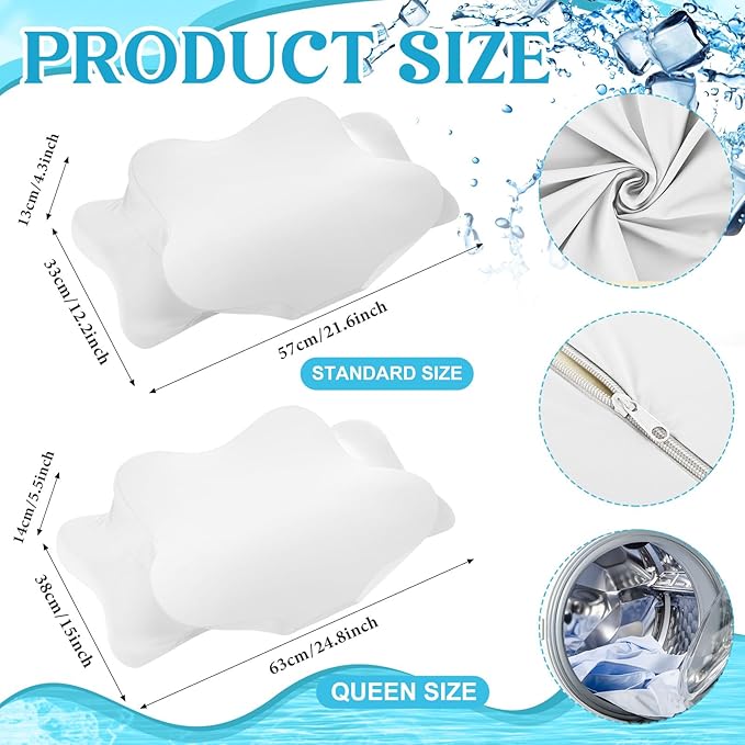 Hahafelt 2 Pcs Cooling Cervical Pillowcase with Zipper (Only Pillowcase) Ergonomic Cervical Neck Pillow Cover Breathable Cool Pillow Case for Side Back Stomach Sleepers(White,Queen Size)