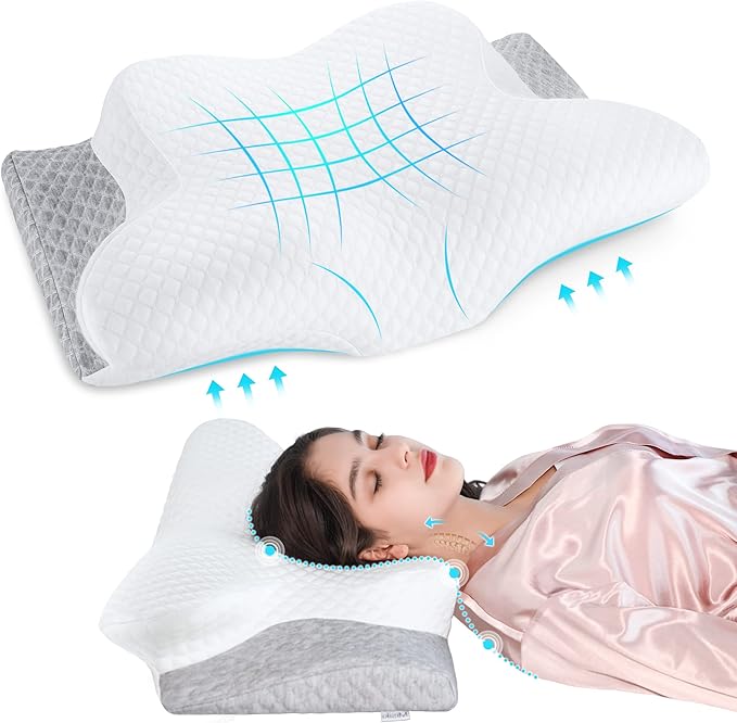 Contour Memory Foam Pillow, Cervical Pillow for Neck Pain Relief, Ergonomic Pillow for Sleeping, Orthopedic Neck Pillow with Washable Cover, Bed Pillows for Side, Back, Stomach Sleepers