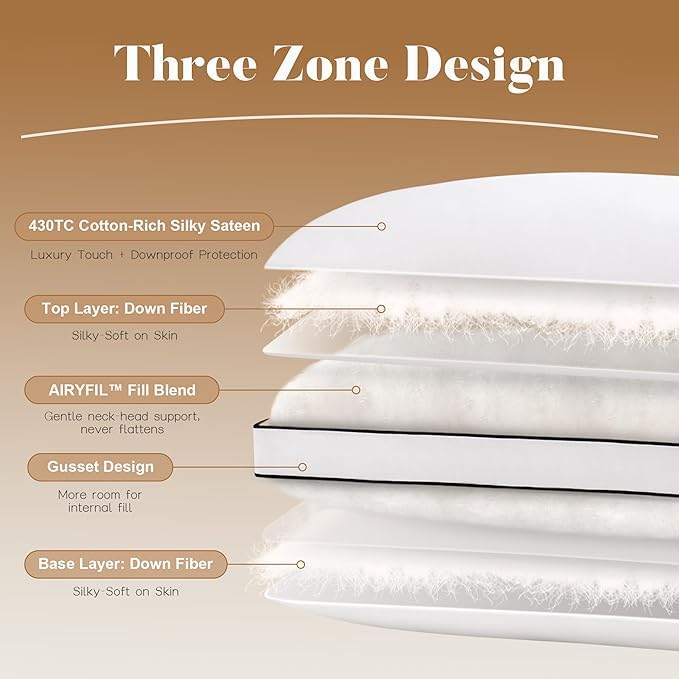 DOWNSTORIA Goose Feather Down Queen Bed Pillows 2 Pack, Luxury Hotel Collection Pillows Set of 2 with Gusset, Down Surrounded Pillow for Side and Back Sleepers, Gusseted Fluffy Pillows 20x30 in.