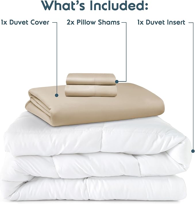 Nestl Queen Duvet Cover Set with Comforter Insert - Beige Cream 4 Piece 90x90 Duvet Cover & 2 Pillow Shams with White Quilted Down Alternative Comforter, Ultra Soft, All Season