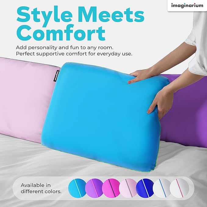 Imaginarium 2 Pack Memory Foam Pillows for Bed - 16" x 24" Standard/Queen – Fun Decorative Colorful Pillow for Sleeping – Back, Stomach & Side Sleepers – 2 Cooling Covers – (Pale Pink)