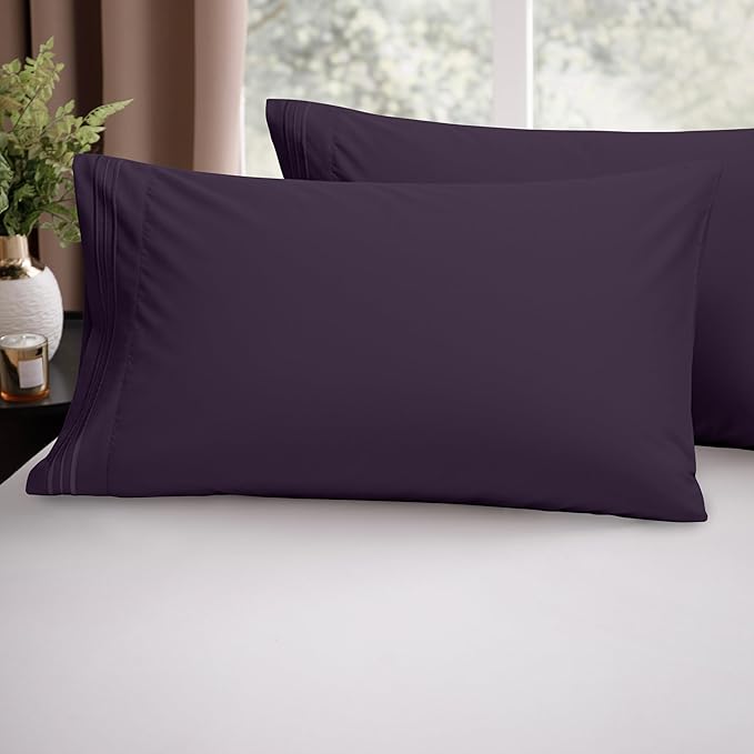 Elegant Comfort Luxury Ultra-Soft 2-Piece Pillowcase Set - 1500 Premium Hotel Quality Microfiber Double Brushed - Wrinkle Resistant, Standard/Queen, Purple