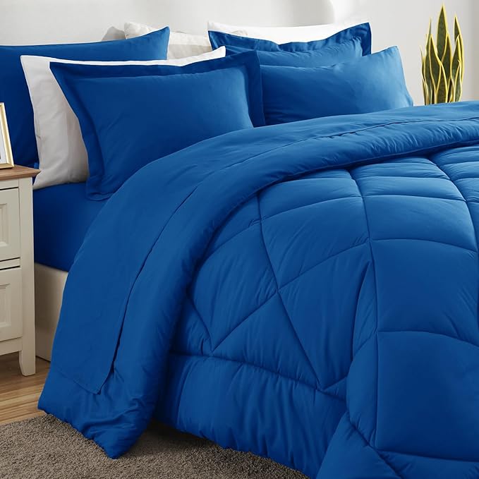 CozyLux Oversized King Comforter Set Classic Blue - 7 Pieces Bed in a Bag Comforter Set with Sheets, Luxury Soft Bed Set, Bedding Set with Down Alternative Comforter, Sheets, Pillowcases & Shams
