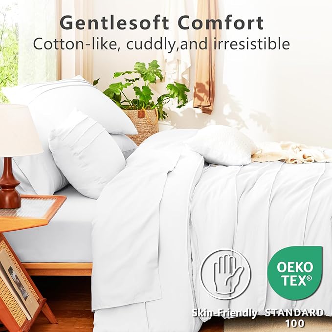 CozyLux Full Size Comforter Sets White, 7 Pieces Soft Pinch Pleat Bed in a Bag Full Comforter Set with Sheets, Boho Bed Set with Down Alternative Comforter, Sheets, Pillowcases & Shams