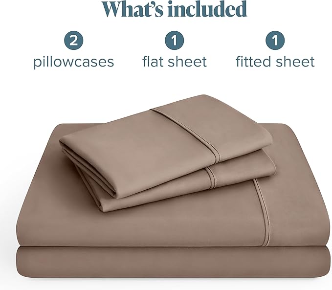 Bare Home Hotel Luxury Twin Sheet Set, Extra Soft - 4 Piece Set - Deep Pockets - Easy Fit - Cooling & Breathable - Wrinkle, Fade, Stain Resistant - Includes 2 Pillowcases (Twin, Taupe)