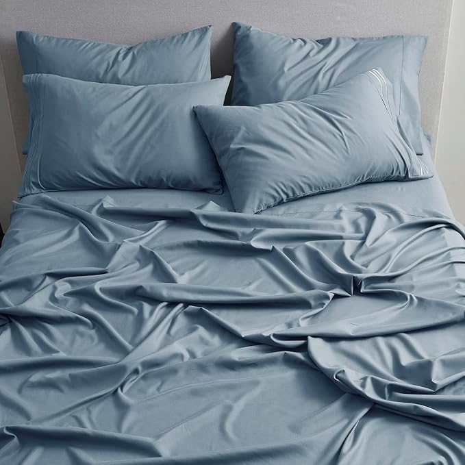 Clara Clark Full Sheets - Hotel Luxury 6 Piece Bed Sheets for Full Size Bed - Soft Bedding Sheets & Pillowcases, Fits Mattress up to 16 inch deep. Full, Stone Blue