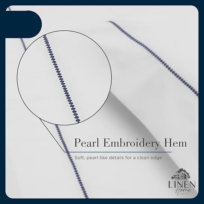 Linen Home 100% Cotton Percale Pearl Stitch Pillowcases Queen/Standard Size, Dark Blue, 2 Pieces of Pillow Case, Crisp and Cool Strong Bed Linen, 20 inches X 30 inches
