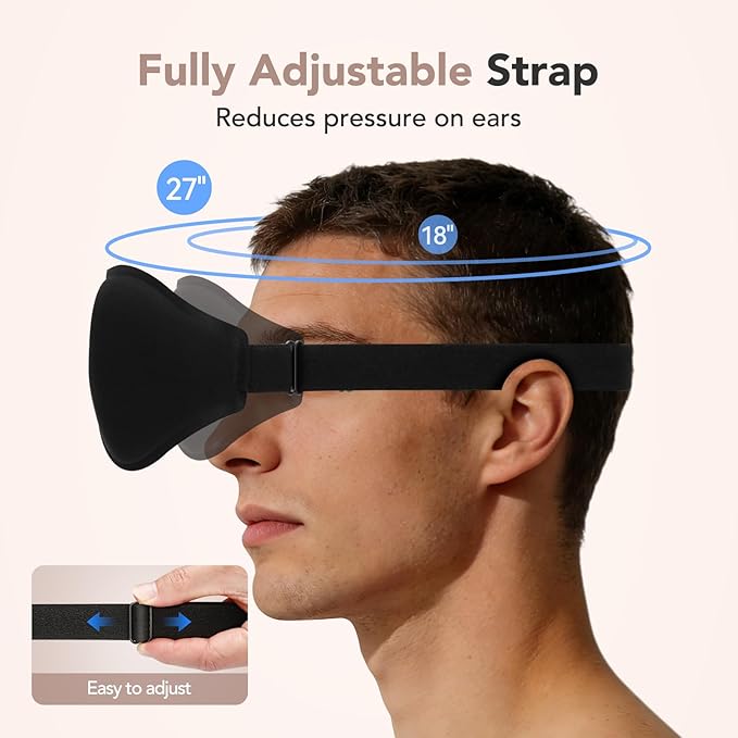Sleep Mask for Side Sleepers, 100% Blackout Eye Mask for Sleeping with 3D Deep Contoured Cups, Zero Pressure Lash-Friendly, Adjustable Light Blocking Travel Mask for Men & Women, Black