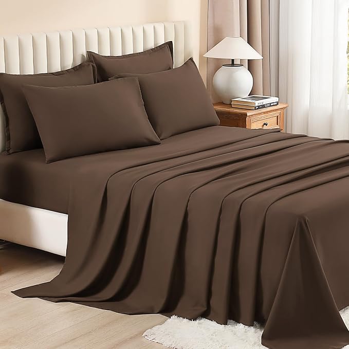 Litanika Oversized King Comforter Sets Brown - 7 Pieces Bed in a Bag Oversized King Bedding Comforter Sets, Solid Lightweight Bed Set with Comforter, Sheets, Pillowcases & Shams