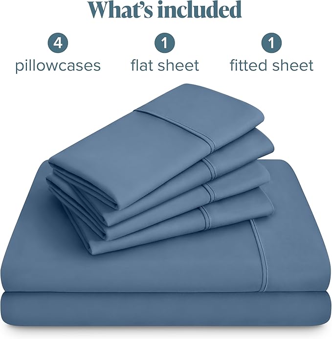 Bare Home Hotel Luxury Sheet Set, Extra Soft - 6 Piece Set - Deep Pockets - Easy Fit - Cooling & Breathable - Wrinkle, Fade, Stain Resistant - Includes 4 Pillowcases (Short Queen, Coronet Blue)