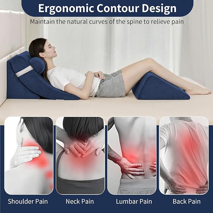 4PCS Orthopedic Bed Wedge Pillow Set for Post Surgery&Pain Relief,Adjustable Wedge Pillow for Back,Acid Reflux,Sitting up in Bed,Recovery,Snoring,Body Pillow for Sleeping (Navy)