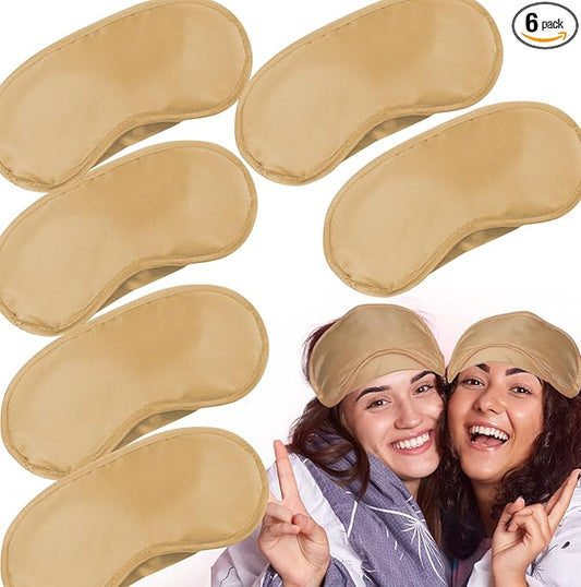 6 Pack Blindfold Eye Mask Cover Sleep Mask for Party Games Travel Sleep Team Build Party Supply with Adjustable Strap for Women Men Kids, Beige