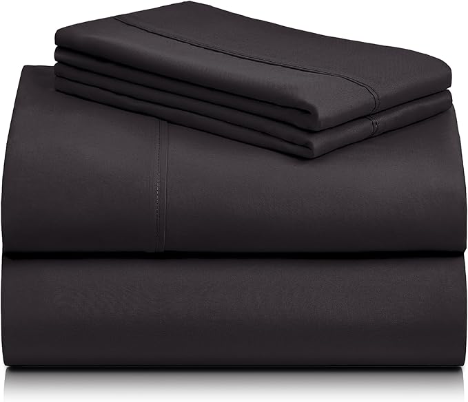 LuxClub 4 PC Full Sheet Set, Breathable Luxury Bed Sheets, Deep Pockets 18" Wrinkle Free Cooling Bed Sheets Machine Washable Hotel Bedding Silky Soft - Black Full