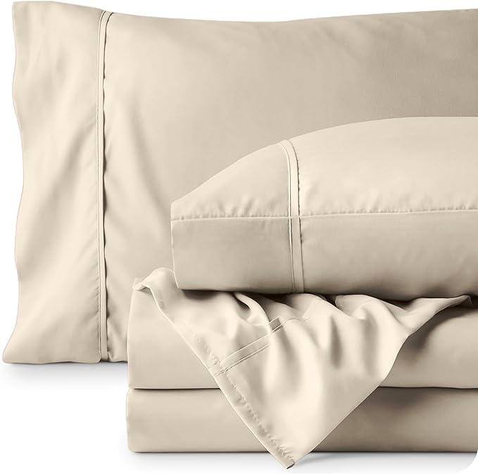 Bare Home King Sheet Set - 1800 Ultra-Soft Microfiber King Bed Sheets - Double Brushed - Deep Pockets - Easy Fit - 4 Piece Set - Bedding Sheets & Pillowcases (King, Sand)