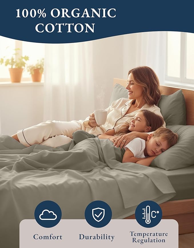 LANE LINEN RV Queen Sheets Set - 100% Organic Cotton Camper Sheet Sets 15" Deep Pocket Fitted (Short Silver)