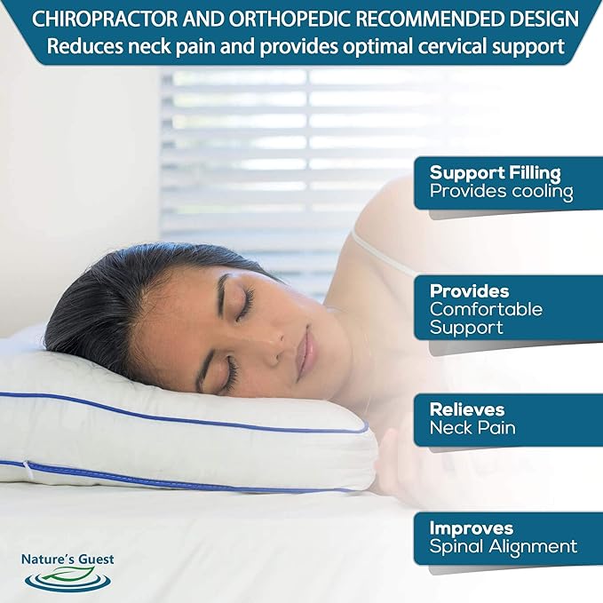 Nature's Guest Adjustable Cervical Pillow, Better Than Memory Foam Pillow for Neck Pain, Contour Orthopedic Pillow for Sleeping, Ergonomic Pillow for Side, Back and Stomach Sleepers, Standard Medium