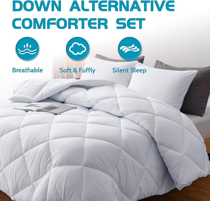 Decroom Lightweight California King Comforter Set with 2 Pillow Sham - 3 Pieces Set - Quilted Down Alternative Comforter/Duvet Insert for All Season - White - Cal King Size