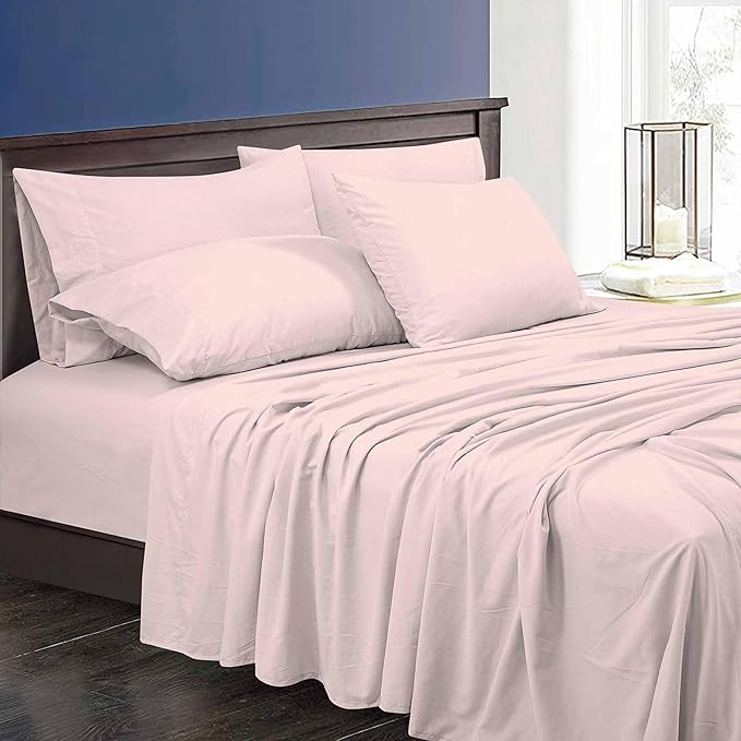ROYALE LINENS 6 Piece King Sheets Set - Soft Brushed 1800 Microfiber Bedding - 1 Fitted and 1 Flat Sheet, 4 Pillow Cases - Wrinkle Free & Fade Resistant - Hotel Luxury Bed Sheets (Peach Blush, King)