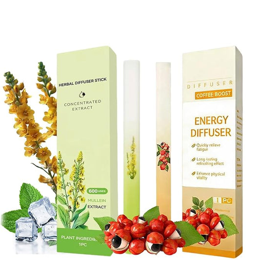 2Pack Herbal Diffuser Pens, Mullein Diffuser for Lung Cleansing, Free Breathing & Energy Diffuser with Guarana, Green Tea Extract, VB12, Peppermint-600 Uses