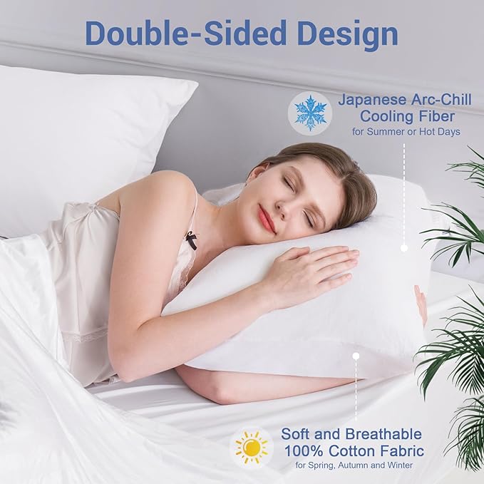 Elegear Cooling Pillow Cases for Hot Sleepers, Japanese Q-Max 0.5 Cooling Pillowcases, Both Sides[Cooling/Cotton], Breathable Soft Pillowcase for Hair and Skin, Set of 2-White (Queen (20'' x 30''))
