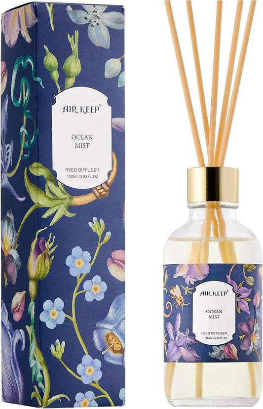 Airkeep Reed Diffuser Oil Set with Reed Sticks, Ocean Mist Aromatherapy Oil Scent Diffuser for Home Office Bathroom Decoration Perfume and Gifts 3.38 oz/100ml