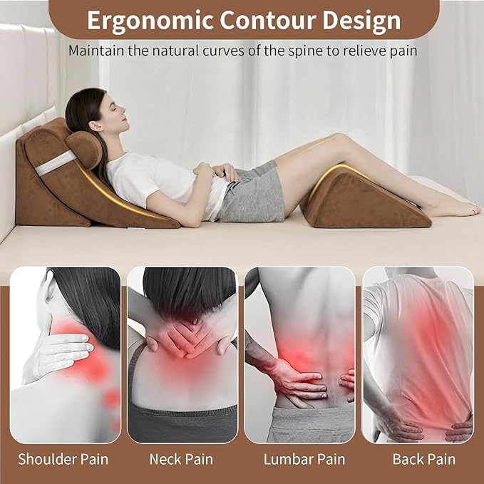 4PCS Orthopedic Bed Wedge Pillow Set for Post Surgery&Pain Relief,Adjustable Wedge Pillow for Back,Acid Reflux,Sitting up in Bed,Recovery,Snoring,Body Pillow for Sleeping (Brown)