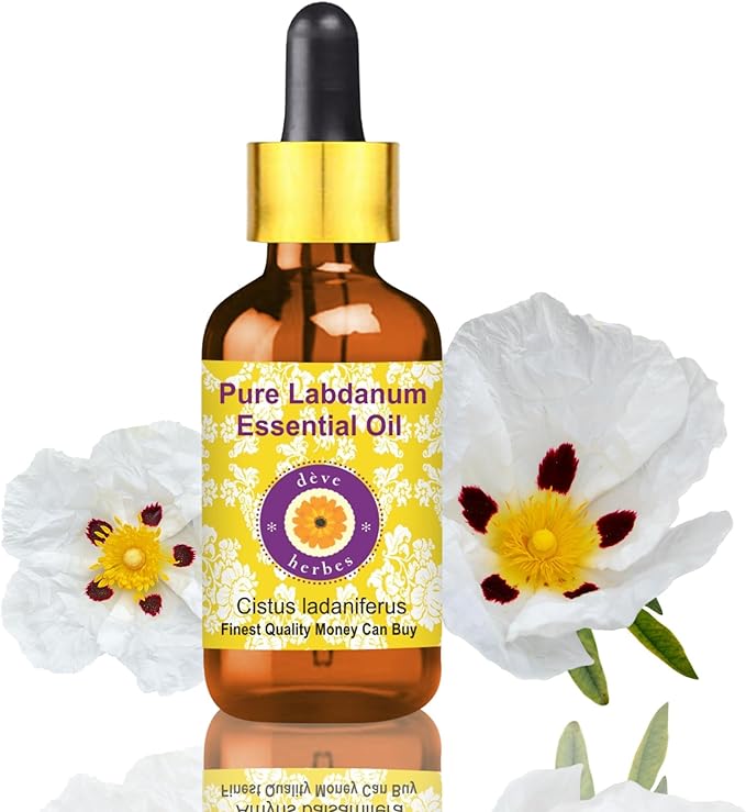dève herbes Labdanum Essential Oil (Cistus ladaniferus) with Glass Dropper | Pure | Viscous Texture | Unisex | All Skin Types | External Use | Natural Extract | Steam Distilled 120ml (4 oz)