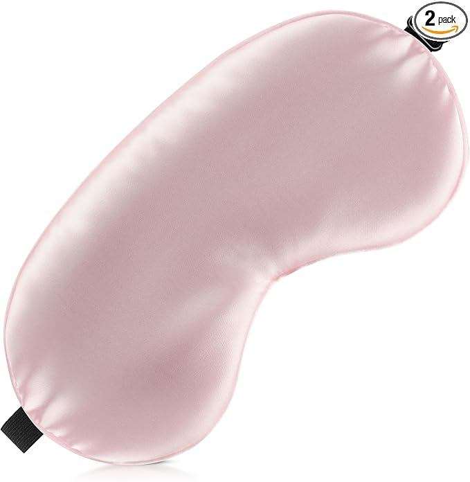 Sleep Mask Silk Eye Mask for Men Sleeping Mask, Adjustable Elastic Strap for Night Shading Sleep Mask, Soft and Comfortable for Both Men and Women (Pink, 2 Packs)