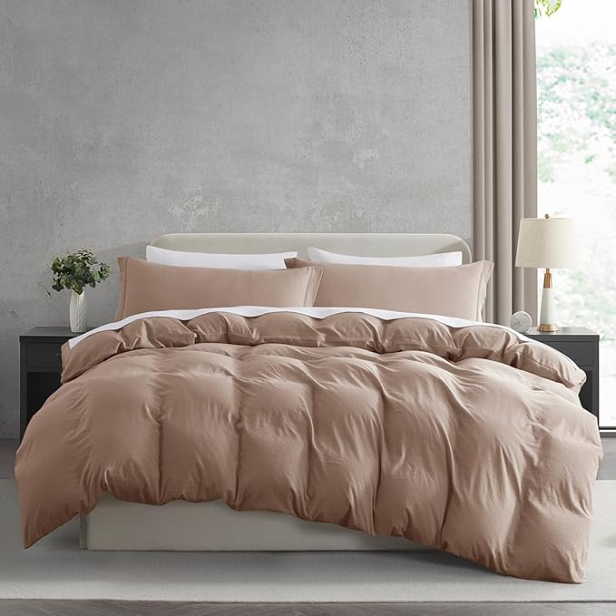 Nestl Khaki Duvet Cover Queen Size - Soft Double Brushed Queen Duvet Cover Set, 3 Piece, with Zipper Closure, 1 Duvet Cover 90x90 inches and 2 Pillow Shams
