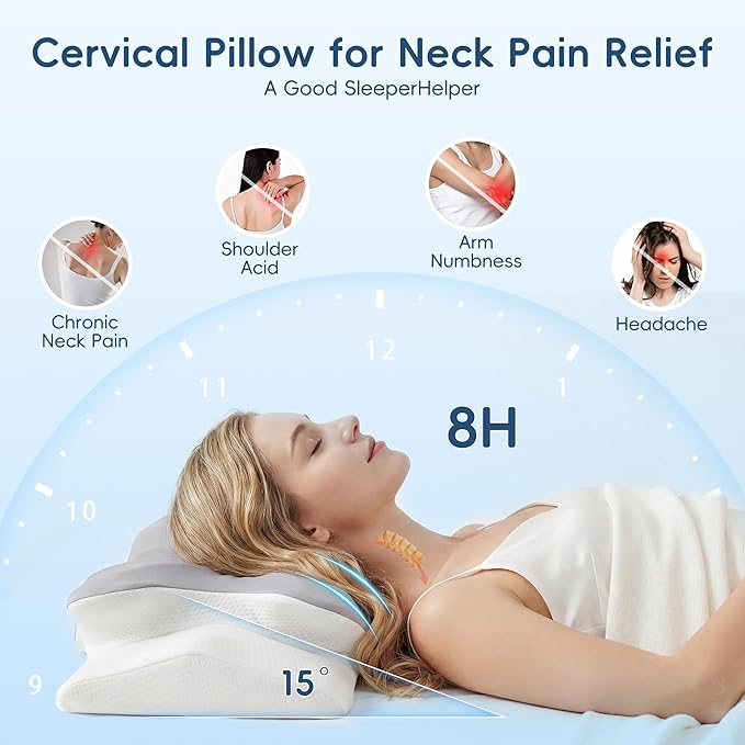 Cervical Pillow for Neck and Shoulder Support, Contour Memory Foam Pillow for Pain Relief, 2 Heights Cooling Ergonomic Orthopedic Pillow for Side Back Stomach Sleepers