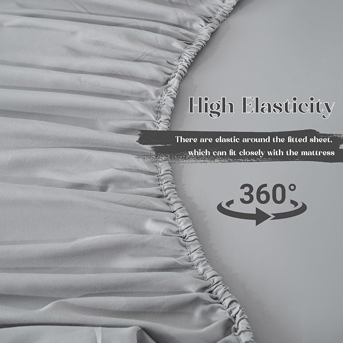 Homiest 3-Pieces Ruffle Pillow Case & Fitted Sheet Set, Grey King Sheets with 2 Ruffled Pillow Shams, 15 Inch Deep Pocket, Cute & Coquette Microfiber Bed Set for Decorating Bedroom Hotel