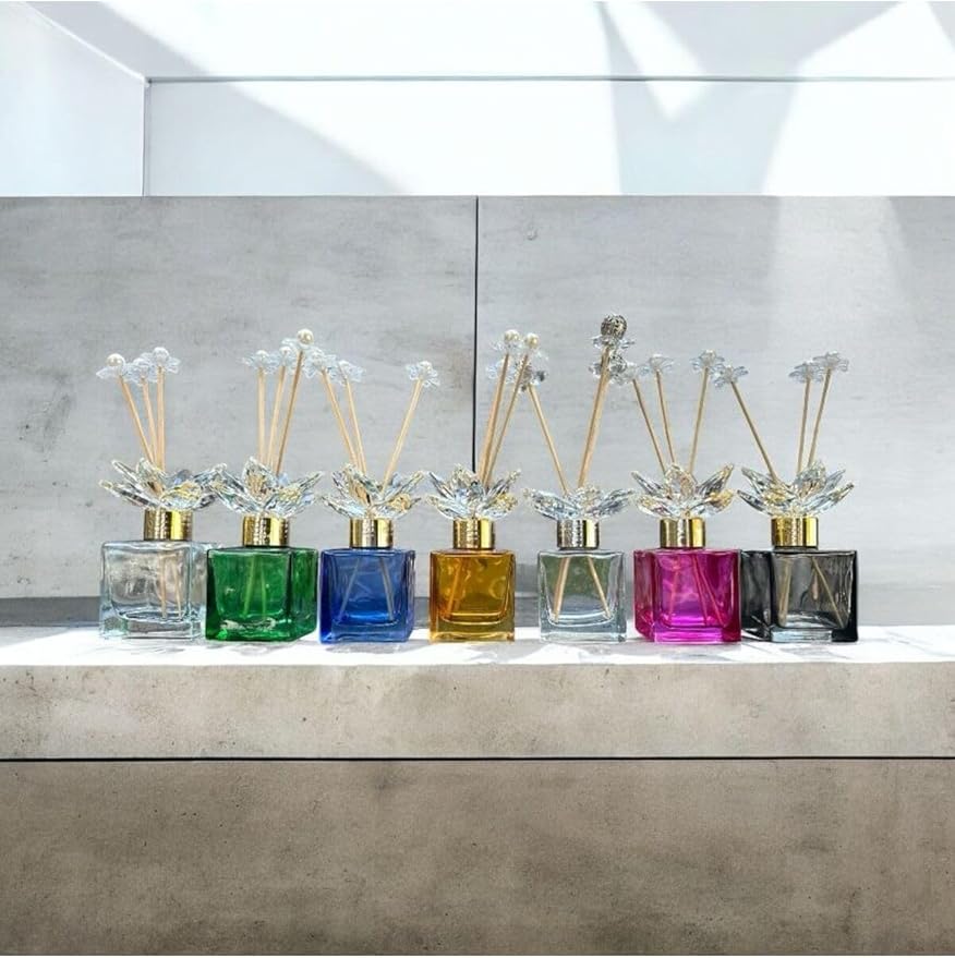 Room Fragrance Diffuser Bottle Crystal Glass Decorative Clear Simple with Gold Accents, 4 Piece Set, Modern Home Decor - White, One Size