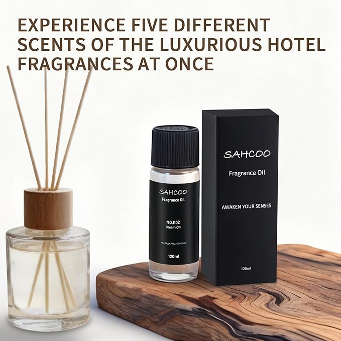 Hotel Diffuser Oil Set Inspired by 5-Star Hotel Scent, Most Popular Fragrance Oil 120ml, Natural Aromatherapy Oils for Cars & Home Products, Room Sprays (No.102 Dream On)