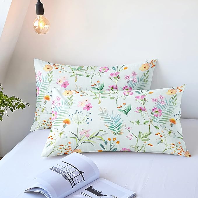 YIYEA King Size Pillow Cases Set of 2, Ultra Soft Double Brushed Microfiber Pillowcases King, Floral Bed Pillow Covers, Fade Resistant, Easy Slip-On (20"x36")