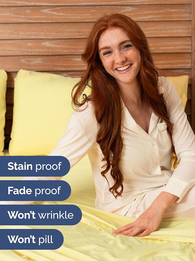 Extra Deep Cal King Sheet Set - 4 Piece Breathable & Cooling Bed Sheets - Easily Fits 18 to 24 inch Mattress - Ultra Soft, Wrinkle & Fade Free with Extra Deep Pockets - Hotel Luxury Bedding - Yellow