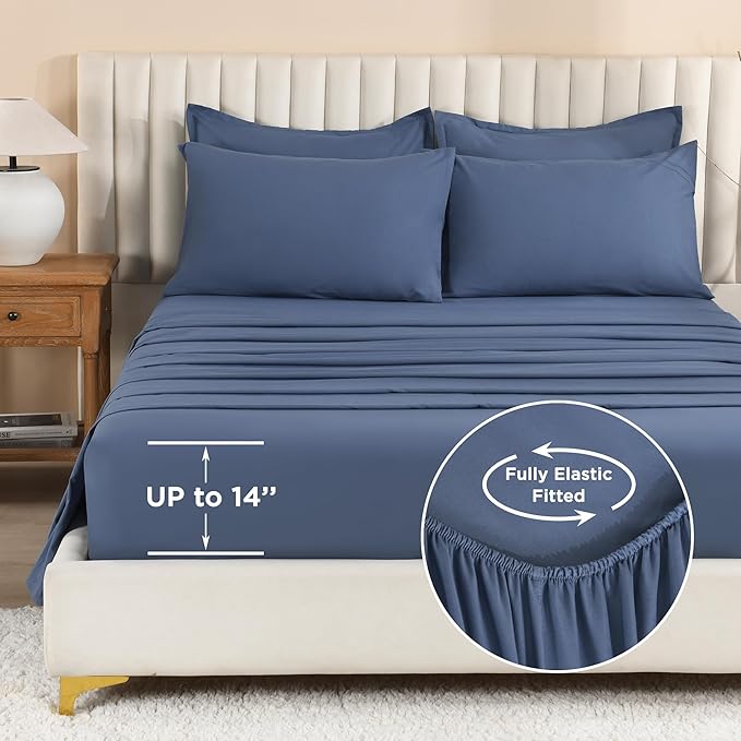 Litanika Super King Plus Comforter Sets Ocean Blue - 7 Pieces Bed in a Bag Beddding Sets, Solid Lightweight Bed Set with Comforter, Sheets, Pillowcases & Shams