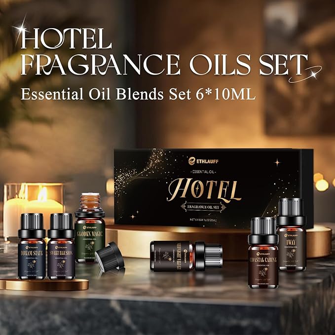 Hotel Collection Diffuser Oil, Hotel Diffuser Oils, Luxury Essential Oil for Diffuser, Soap & Candle Making Scents - 1 Way, Dream State, Coastal Cabine, Gloden Magic