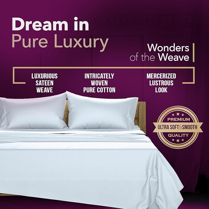 TEXAS LINEN CO. 100% Egyptian Cotton Queen Sheets Set - Luxury 1200 Series Star Sleepin' Collection Egyptian Cotton Sheets Queen Size (4 PC, Light Blue), 17" Deep Pocket, Cooling Hotel Bedding Set