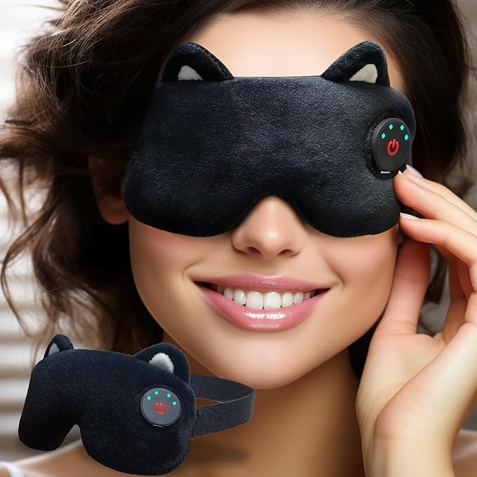 Cordless Heated Eye mask,Cute Sleep Eye mask for Women,USB Rechargeable Heating Eye pad with Battery Indicators,Warm Eye Compress for Relief Dry Eyes,Stye,Electric Portable Gift (Black)